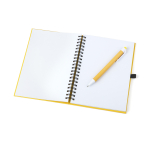 Carnet à spirale à anneaux et stylo avec pages lisses ECOriginal couleur jaune troisième vue