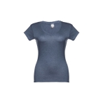 T-shirt col V avec logo pour femmes en coton 150 g/m² THC Athens couleur bleu chiné première vue