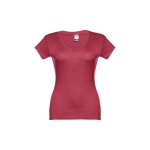 T-shirt col V avec logo pour femmes en coton 150 g/m² THC Athens couleur rouge chiné première vue