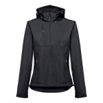 Vestes softshell à capuche femmes en polyester 280 g/m² THC Zagreb couleur noir
