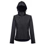 Vestes softshell à capuche femmes en polyester 280 g/m² THC Zagreb couleur noir