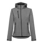 Vestes softshell à capuche femmes en polyester 280 g/m² THC Zagreb couleur gris