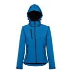 Vestes softshell à capuche femmes en polyester 280 g/m² THC Zagreb couleur cyan quatrième vue