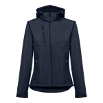 Vestes softshell à capuche femmes en polyester 280 g/m² THC Zagreb couleur bleu marine