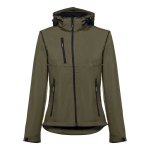 Vestes softshell à capuche femmes en polyester 280 g/m² THC Zagreb couleur vert militaire