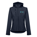 Vestes softshell à capuche femmes en polyester 280 g/m² THC Zagreb avec zone d'impression