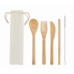 Lot de 5 couverts personnalisés en bambou avec sac Bamboo Plus couleur beige