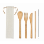 Lot de 5 couverts personnalisés en bambou avec sac Bamboo Plus couleur beige deuxième vue