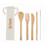 Lot de 5 couverts personnalisés en bambou avec sac Bamboo Plus couleur beige vue principale