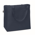 Sac tissu personnalisé RPET 600D longues poignées et soufflet Store couleur bleu
