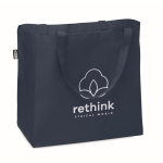 Sac tissu personnalisé RPET 600D longues poignées et soufflet Store couleur bleu vue principale
