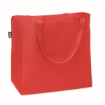 Sac tissu personnalisé RPET 600D longues poignées et soufflet Store couleur rouge