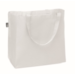 Sac tissu personnalisé RPET 600D longues poignées et soufflet Store couleur blanc