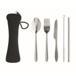 Lot de couverts personnalisés en acier avec housse en néoprène couleur noir deuxième vue