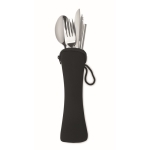 Lot de couverts personnalisés en acier avec housse en néoprène couleur noir troisième vue