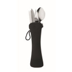Lot de couverts personnalisés en acier avec housse en néoprène couleur noir quatrième vue