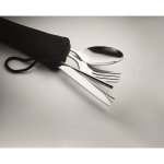 Lot de couverts personnalisés en acier avec housse en néoprène couleur noir cinquième vue photographique