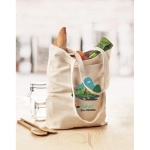 Tote bag en toile à soufflet et longues anses 270 g/m² couleur beige vue d'ambiance principale