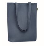 Sac shopping imprimé du logo en chanvre avec soufflet 200 g/m2 Planet couleur bleu