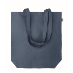Sac shopping imprimé du logo en chanvre avec soufflet 200 g/m2 Planet couleur bleu deuxième vue