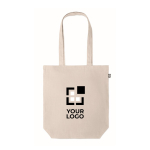 Sac shopping imprimé du logo en chanvre avec soufflet 200 g/m2 couleur beige vue avec zone d'impression