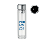Bouteille en verre borosilicaté avec thermomètre 390 ml Termo Tactile vue avec zone d'impression