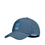 Casquette de baseball en chanvre personnalisable 5 panneaux couleur bleu vue avec zone d'impression
