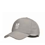 Casquette de baseball en chanvre personnalisable 5 panneaux couleur gris vue avec zone d'impression