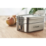 Lunch box en acier personnalisées avec 2 compartiments 1,2 L Double couleur argenté mat vue d'ambiance principale