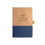 Carnet avec couverture en liège A5 avec pages lignées Greener Colors couleur bleu image avec logo 2