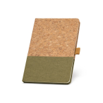 Carnet avec couverture en liège A5 avec pages lignées couleur vert foncé