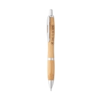 Stylo en bambou avec forme arrondie et raccords métalliques couleur naturel Image avec logo 3