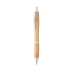 Stylo en bambou avec forme arrondie et raccords métalliques couleur naturel deuxième vue