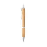 Stylo en bambou avec forme arrondie et raccords métalliques couleur naturel