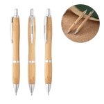 Stylo en bambou avec forme arrondie et raccords métalliques diverses couleurs