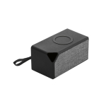 Haut-parleur portable avec logo et chargeur livré dans une boîte Fancy couleur noir troisième vue