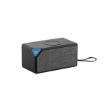 Haut-parleur portable avec logo et chargeur livré dans une boîte Fancy couleur noir image avec logo