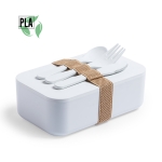 Lunch box blanche rectangle 100% compostable avec couverts 1L Minimal deuxième vue