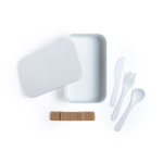 Lunch box blanche rectangle 100% compostable avec couverts 1L Minimal troisième vue
