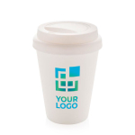 Verre à emporter en plastique à double paroi de 300 ml Takeaway Daily couleur blanc avec zone d'impression
