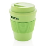 Tasse avec couvercle en plastique recyclable 350 ml Takeaway Comfort couleur vert clair vue avec logo