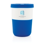 Grande tasse à emporter personnalisée durable en PLA de 380 ml Funny couleur bleu vue avec logo