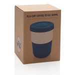 Grande tasse à emporter personnalisée durable en PLA de 380 ml Funny couleur bleu deuxième vue avec boîte