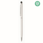 Stylo en aluminium avec traitement antibactérien, encre bleue couleur blanc