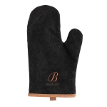 Gant de cuisine pour four matelassé personnalisé avec frange marron couleur noir vue avec logo