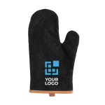 Gant de cuisine pour four matelassé personnalisé avec frange marron couleur noir avec zone d'impression