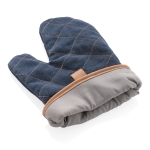 Gant de cuisine pour four matelassé personnalisé avec frange marron couleur bleu deuxième vue