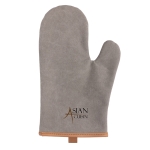 Gant de cuisine pour four matelassé personnalisé avec frange marron couleur gris vue avec logo