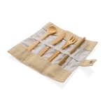 Couverts écologiques personnalisés en bambou avec sac Set Natura couleur beige
