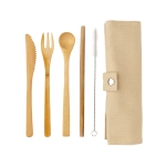 Couverts écologiques personnalisés en bambou avec sac Set Natura couleur beige troisième vue
